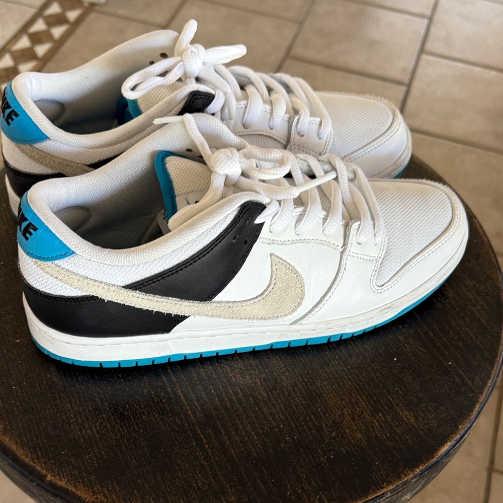 Nike SB DUNK LOW PRO Black and White Sneakers with Blue Highlights